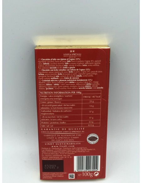 Outlet del dolce Quaranta - tavoletta di cioccolato lindt e cognac