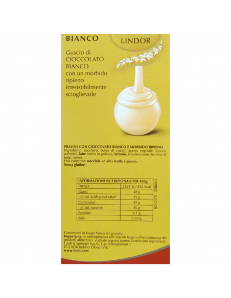 SACCHETTO LINDOR CIOCCOLATO BIANCO 300g