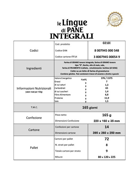 LINGUE DI PANE INTEGRALI PAN DI MASSI 165g