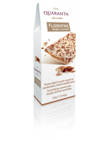FLORENTINE SFOGLIE CROCCANTI CIOCCOLATO BIANCO  E CARAMELLO QUARANTA 120g