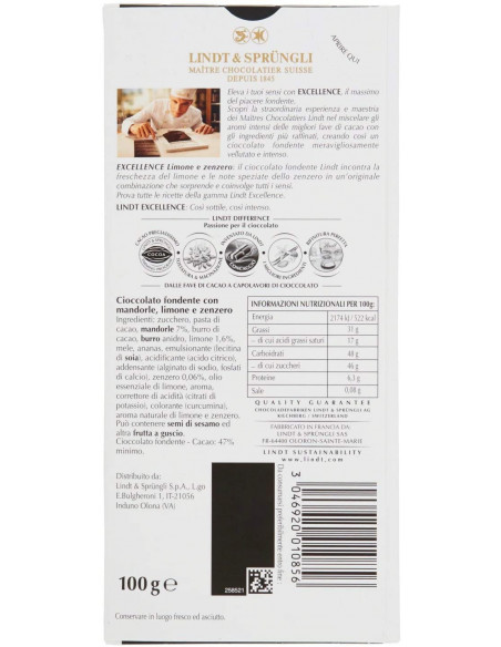 TAVOLETTA EXCELLENT LIMONE ZENZERO 100g LINDT