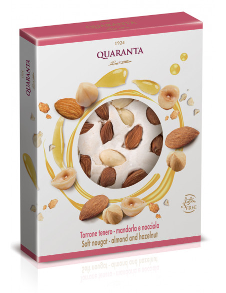 Outlet del dolce Quaranta - MATTONELLA DI TORRONE TENERO CON MANDORLE E NOCCIOLE 100G QUARANTA