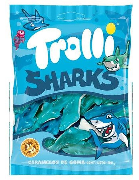 BUSTINA SQUALI AZZURRI LUCIDI GOMMOSI 100g TROLLI