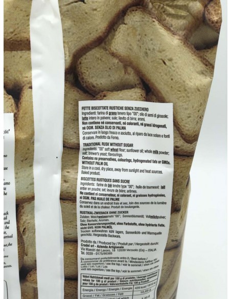 Outlet del dolce Quaranta - FETTE BISCOTTATE SENZA ZUCCHERO 350G cradel