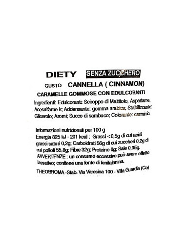 Outlet del dolce Quaranta - CARAMELLE  THEOBROMA SENZA ZUCCHERO cannella