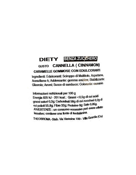 Outlet del dolce Quaranta - CARAMELLE  THEOBROMA SENZA ZUCCHERO cannella